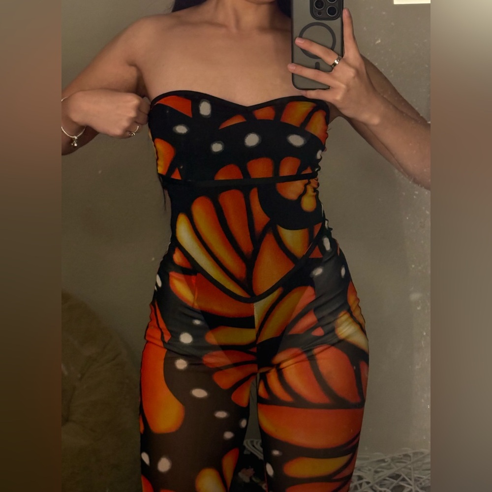 Fashion Nova Butterfly Monarch Bodysuit Jumpsuit NWT